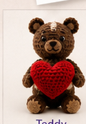 Brown teddy bear with red heart crochet toy